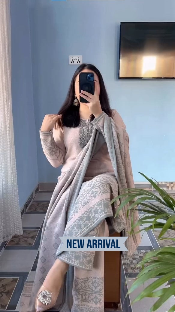 Winter stunning Woolen Suit Set With Dupatta
